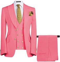 Candy Three Pieces Peaked Lapel Men Pink Prom Suits
