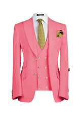 Candy Three Pieces Peaked Lapel Men Pink Prom Suits