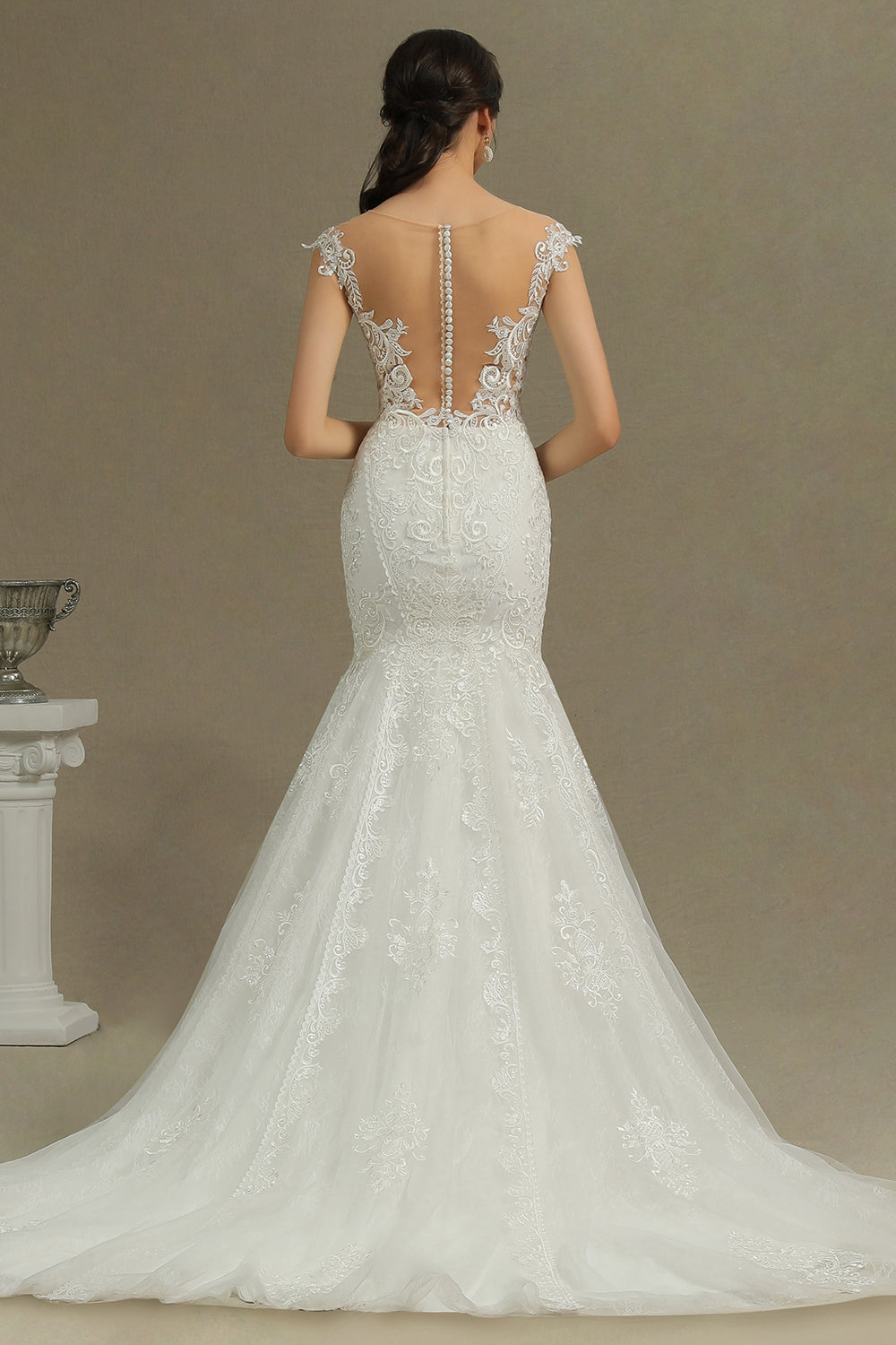Cap Sleeves Lace Mermaid Long Wedding Dress-27dress