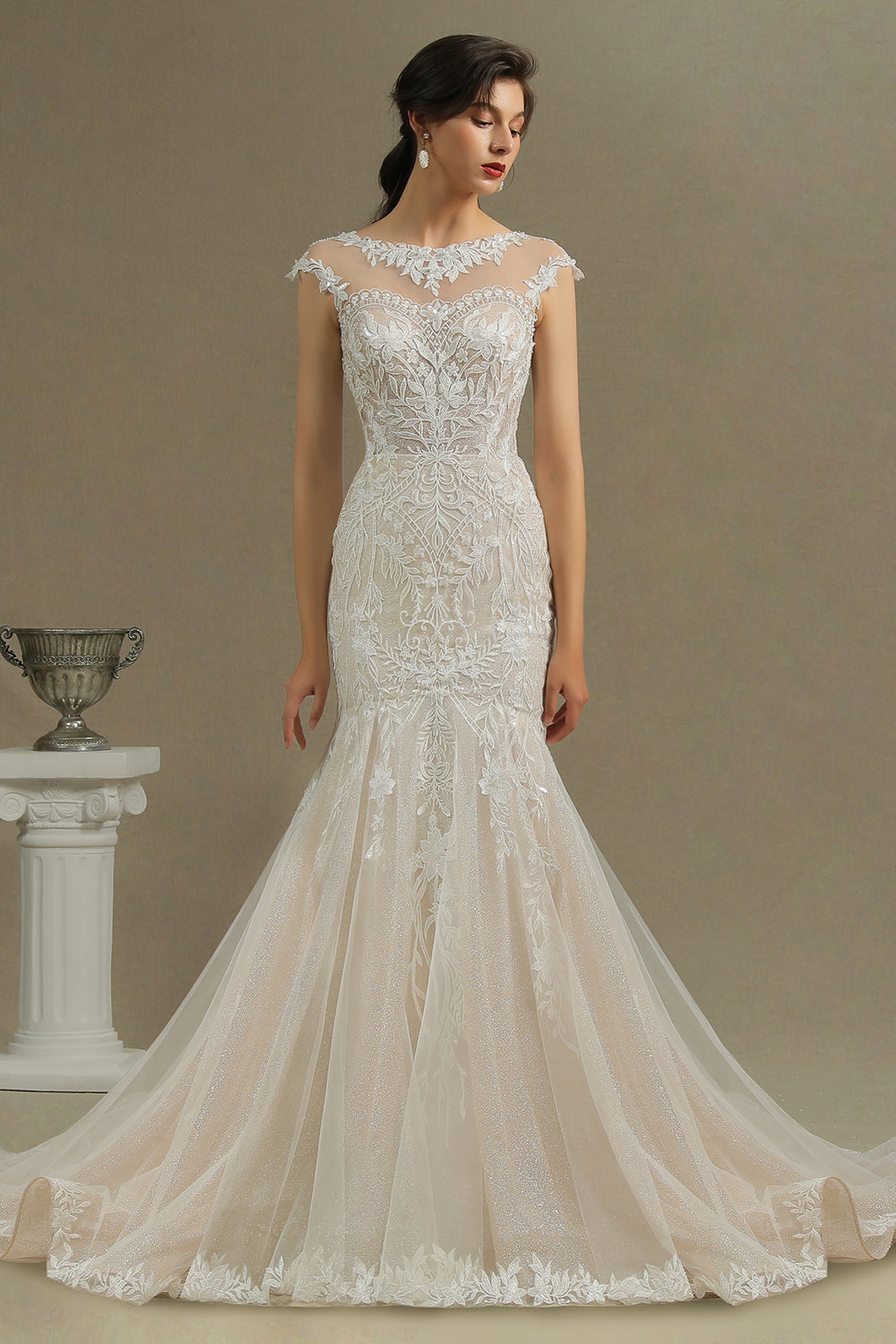 Cap Sleeves Lace Mermaid Long Sleeveless Applique Wedding Dresses 27dress Cap Sleeves Lace Mermaid Long Sleeveless Applique Wedding Dresses 27dress
