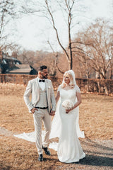 Cap Sleeves Sequins Wedding Dress Mermaid Long-27dress