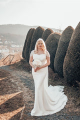 Cap Sleeves Sequins Wedding Dress Mermaid Long-27dress