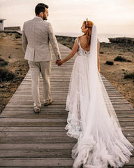 Cap Sleeves Tulle Summer Wedding Dress With Lace-27dress