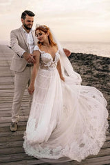 Cap Sleeves Tulle Summer Wedding Dress With Lace-27dress