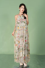 27Dress Casual Floral Halter Sleeveless Long A-line Dresses