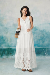 27Dress Casual White Crew Neck Sleeveless A-line Dress