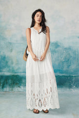 27Dress Casual White Crew Neck Sleeveless A-line Dress
