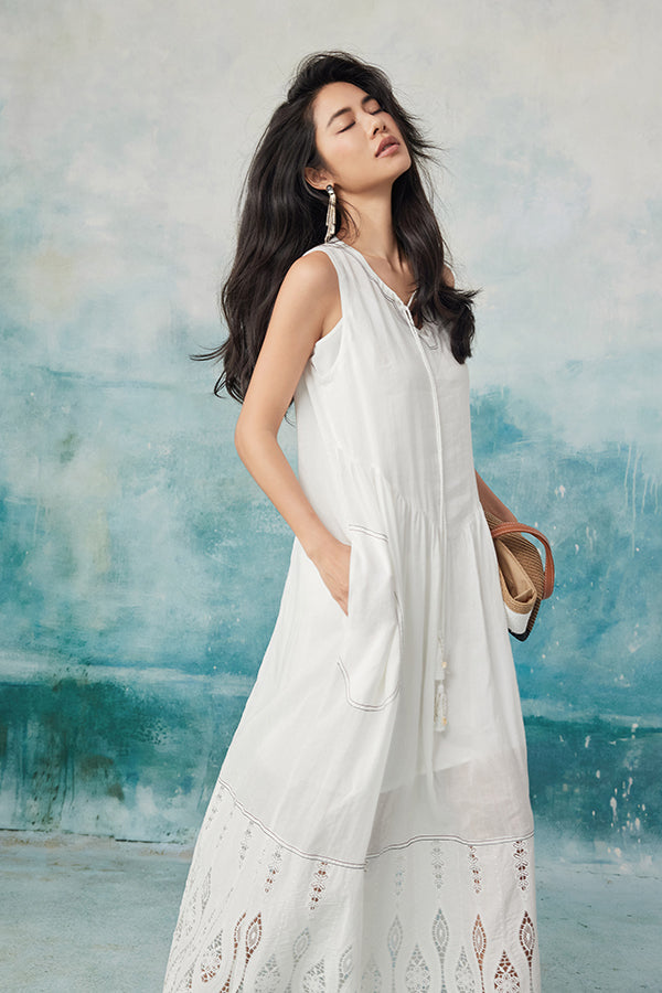 27Dress Casual White Crew Neck Sleeveless A-line Dress
