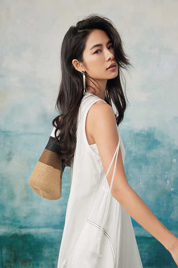 27Dress Casual White Crew Neck Sleeveless A-line Dress