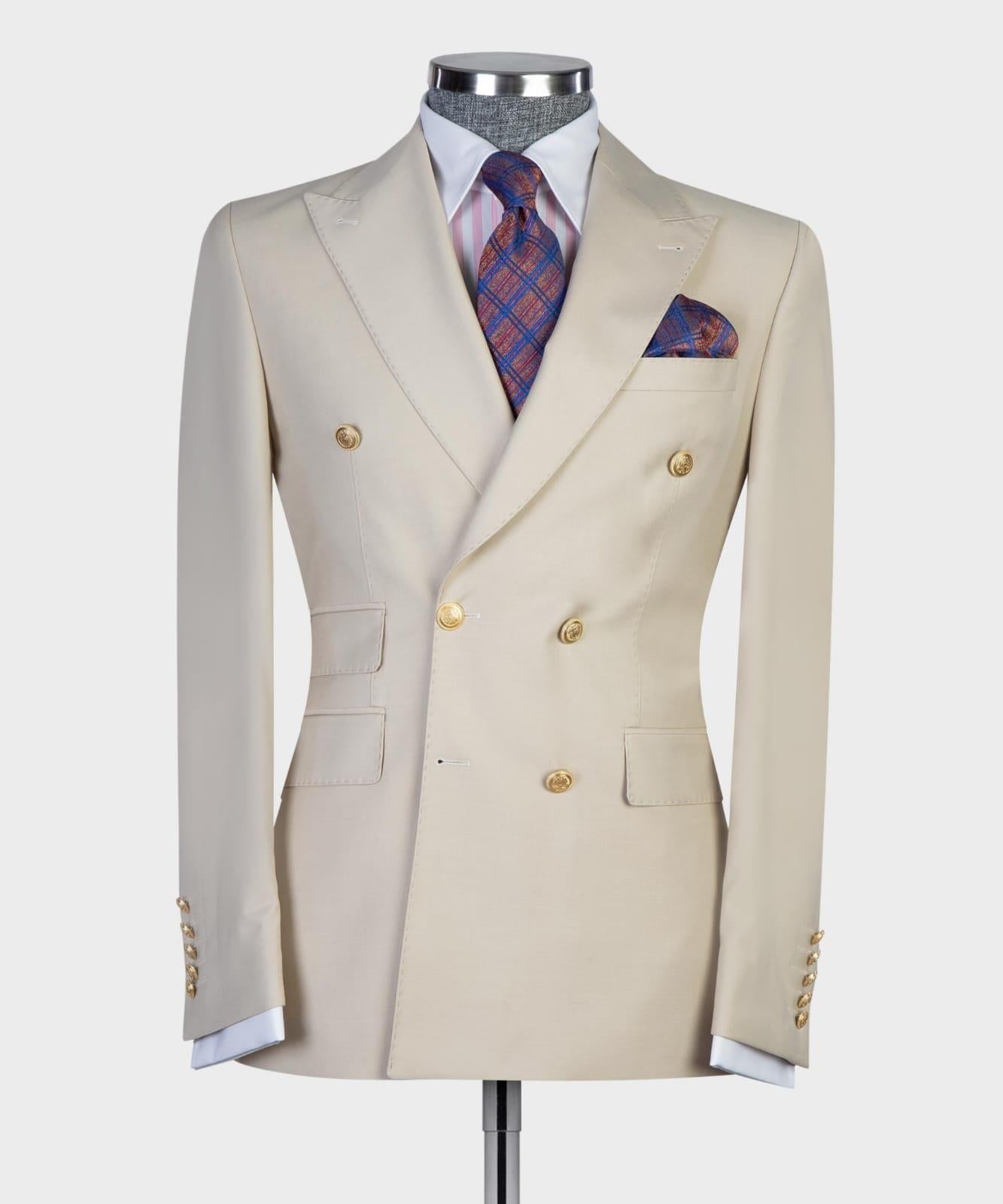 Champagne Modern Double Breasted Peaked Lapel Men Business Suits
