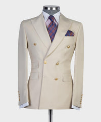 Champagne Modern Double Breasted Peaked Lapel Men Business Suits