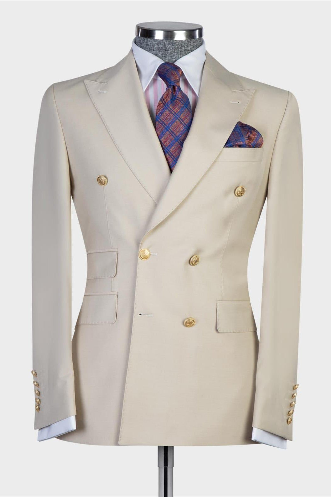 Champagne Modern Double Breasted Peaked Lapel Men Business Suits