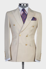 Champagne Modern Double Breasted Peaked Lapel Men Business Suits