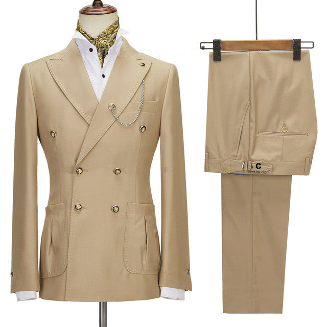Champagne Peaked Lapel Double Breasted Chic Men Suits