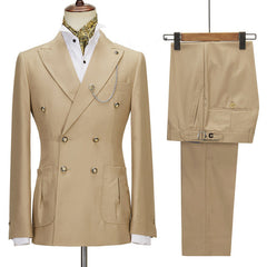 Champagne Peaked Lapel Double Breasted Chic Men Suits