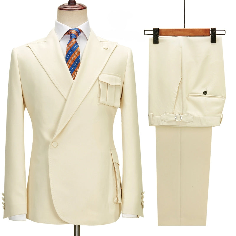 Champagne Peaked Lapel Simple Prom Suits