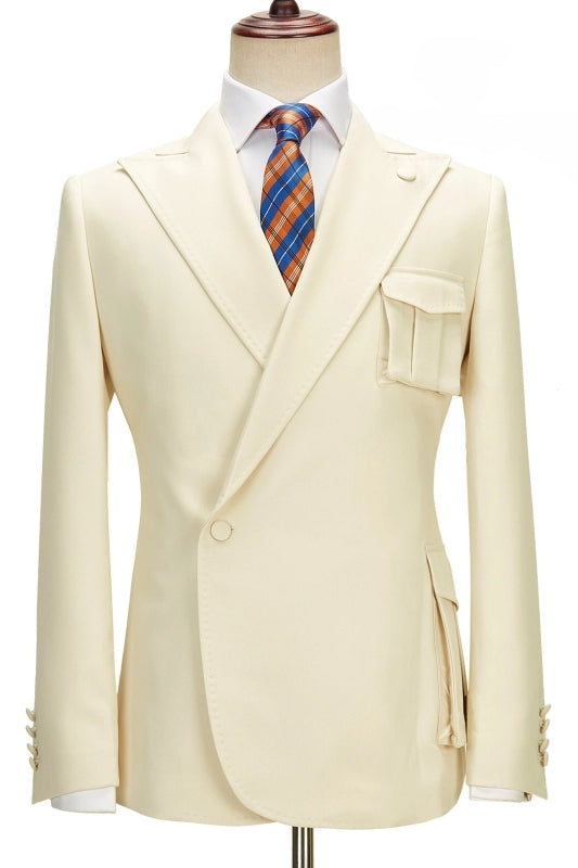 Champagne Peaked Lapel Simple Prom Suits