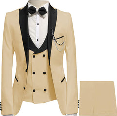 Champagne Peaked Lapel Three Pieces Close Fitting Prom Suits