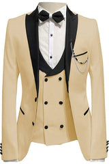 Champagne Peaked Lapel Three Pieces Close Fitting Prom Suits