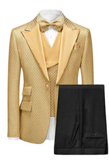 Champagne Plaid Peaked Lapel Three Pieces Men Suits For Prom