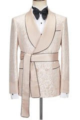 Champagne Shawl Lapel Double Breasted Jacquard Wedding Suits