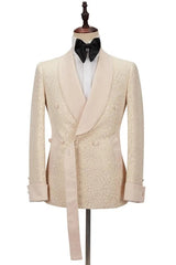 Champagne Shawl Lapel Double Breasted Wedding Suits