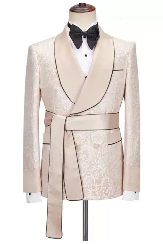 Champagne Shawl Lapel Jacquard Wedding Suits