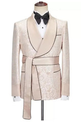 Champagne Shawl Lapel Jacquard Wedding Suits