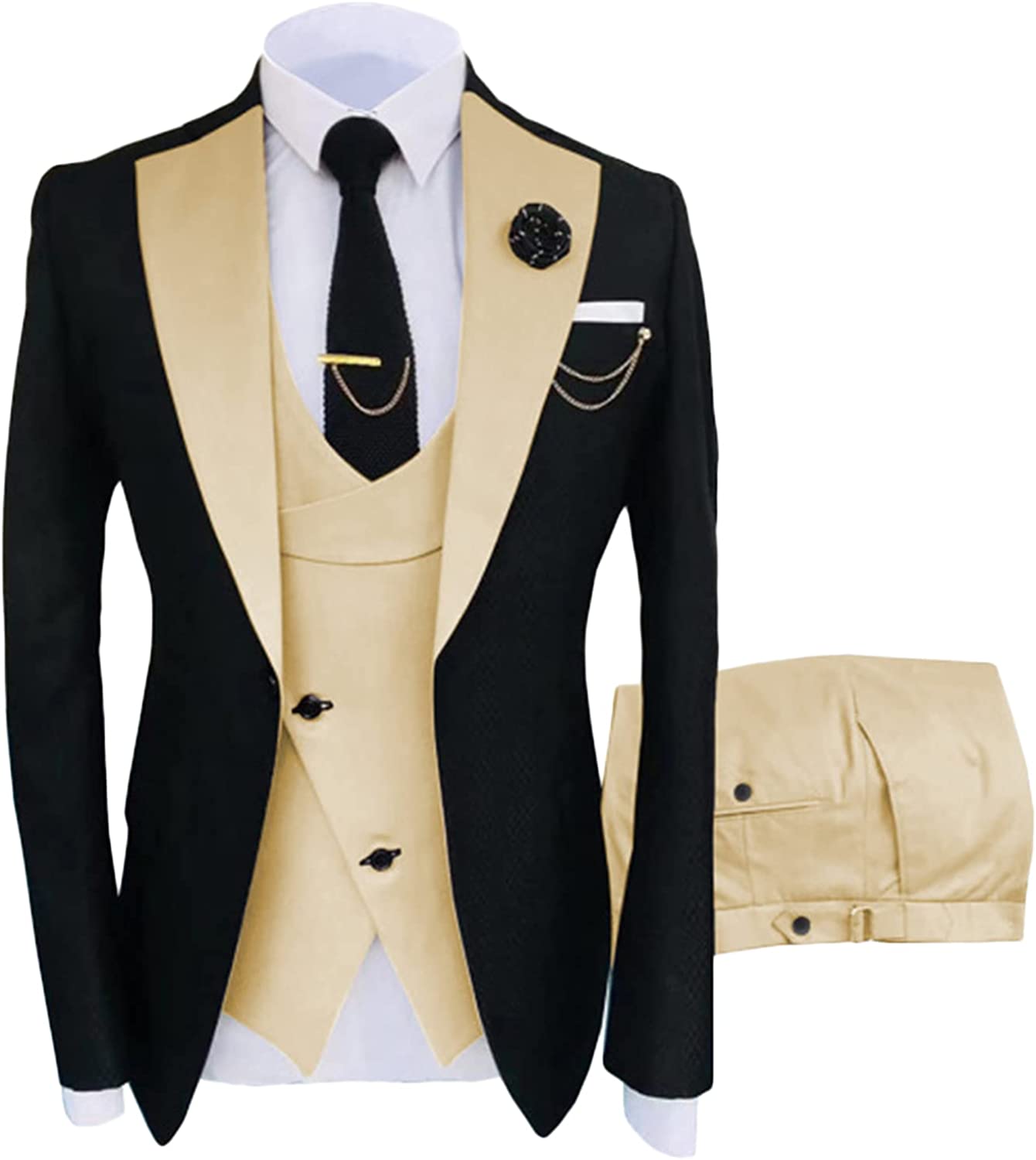 Champagne Shawl Lapel Three Pieces Close Fitting Prom Suits