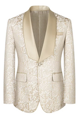Champagne Shawl Lapel Three Pieces Jacquard Prom Suits