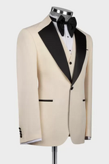 Champagne Three Pieces Prom Suits With Black Lapel