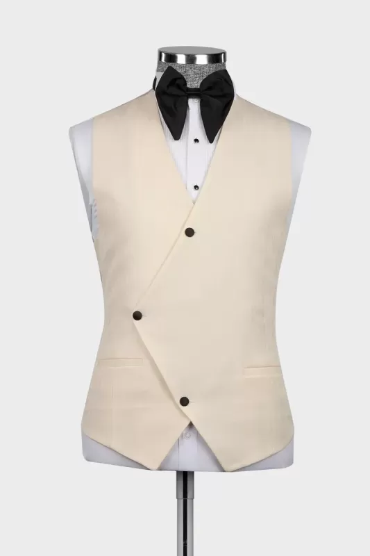 Champagne Three Pieces Prom Suits With Black Lapel