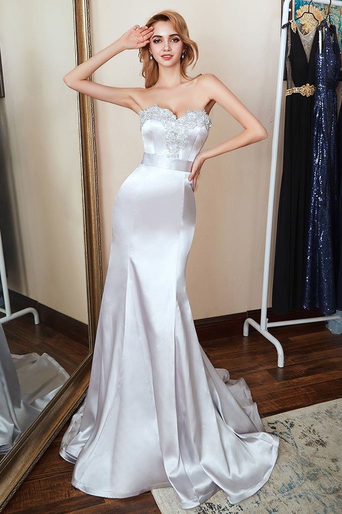 Charming Appliques Mermaid Strapless Sleeveless Sweetheart Prom Dress Long