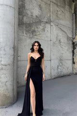 Charming Black Strapless Sleeveless High Waist Pleated Prom Dress With Split