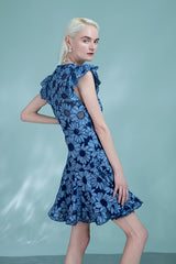 27Dress Charming Blue Cap Sleeves Floral A-line Dresses