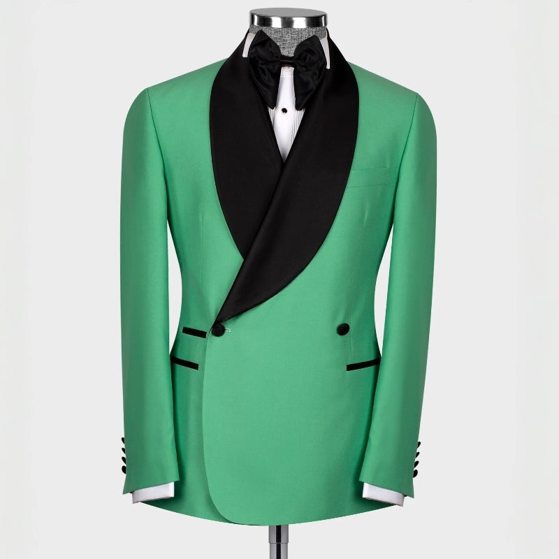 Charming Shawl Lapel Double Breasted Green Prom Suits