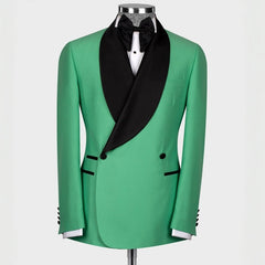 Charming Shawl Lapel Double Breasted Green Prom Suits