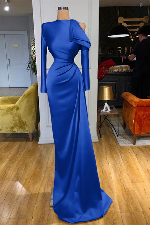 Charming High Neck Champagne Prom Dress Mermaid Long Sleeves With Pleated