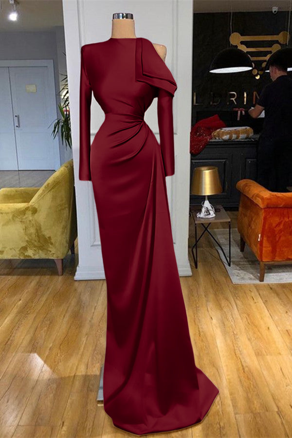 Charming High Neck Champagne Prom Dress Mermaid Long Sleeves With Pleated