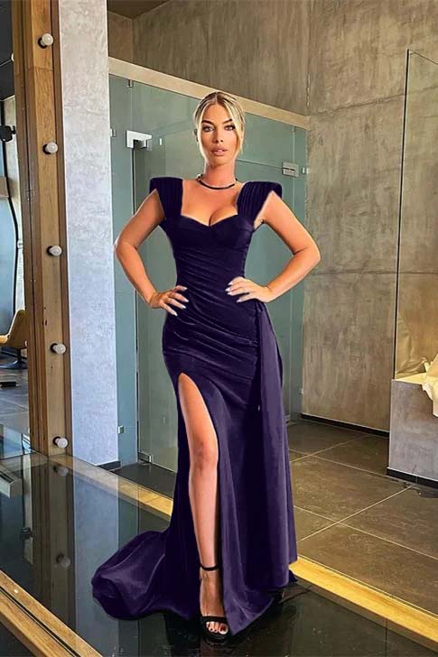Charming Mermaid Black Sleeveless Prom Dress Long With Side Split Ruffles
