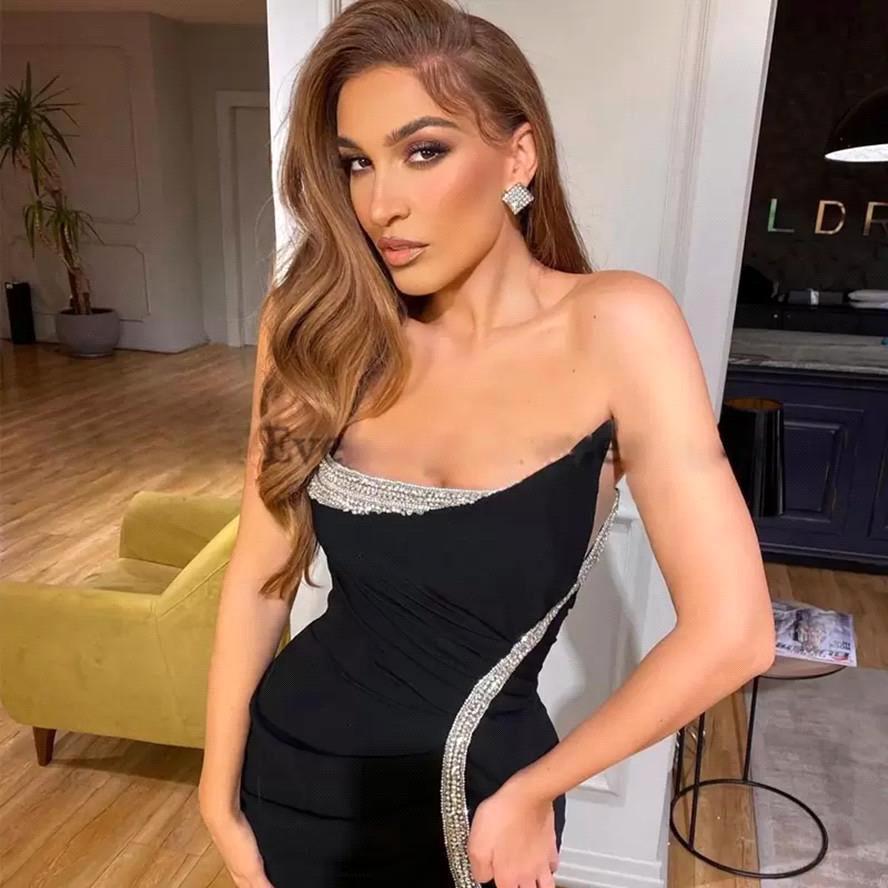 Charming Mermaid Strapless Sleeveless Sequins Black Prom Dress With Split