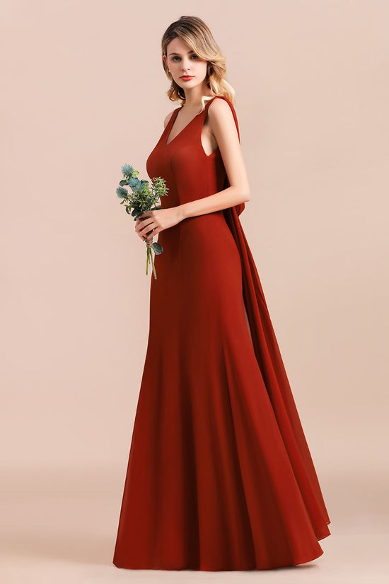 Load image into Gallery viewer, Charming Mermaid V-Neck Drapped Back Bridesmaid Dress Online-27dress

