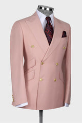 Charming Nude Peaked Lapel Double Breasted Pink Prom Suits