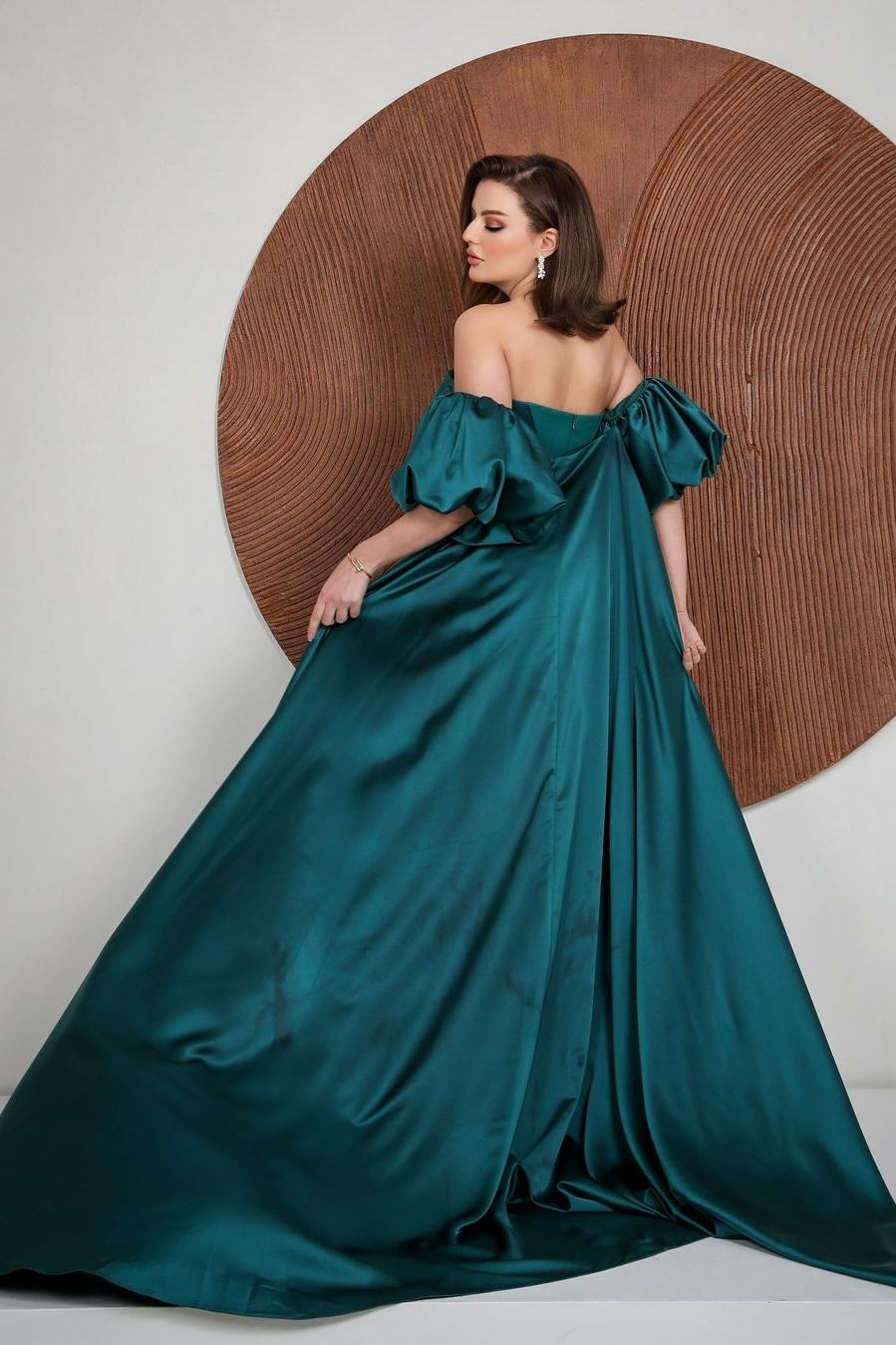 Charming Puff Sleeves Strapless Long Pleated Mermaid Prom Dress With Ruffles