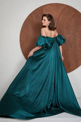 Charming Puff Sleeves Strapless Long Pleated Mermaid Prom Dress With Ruffles