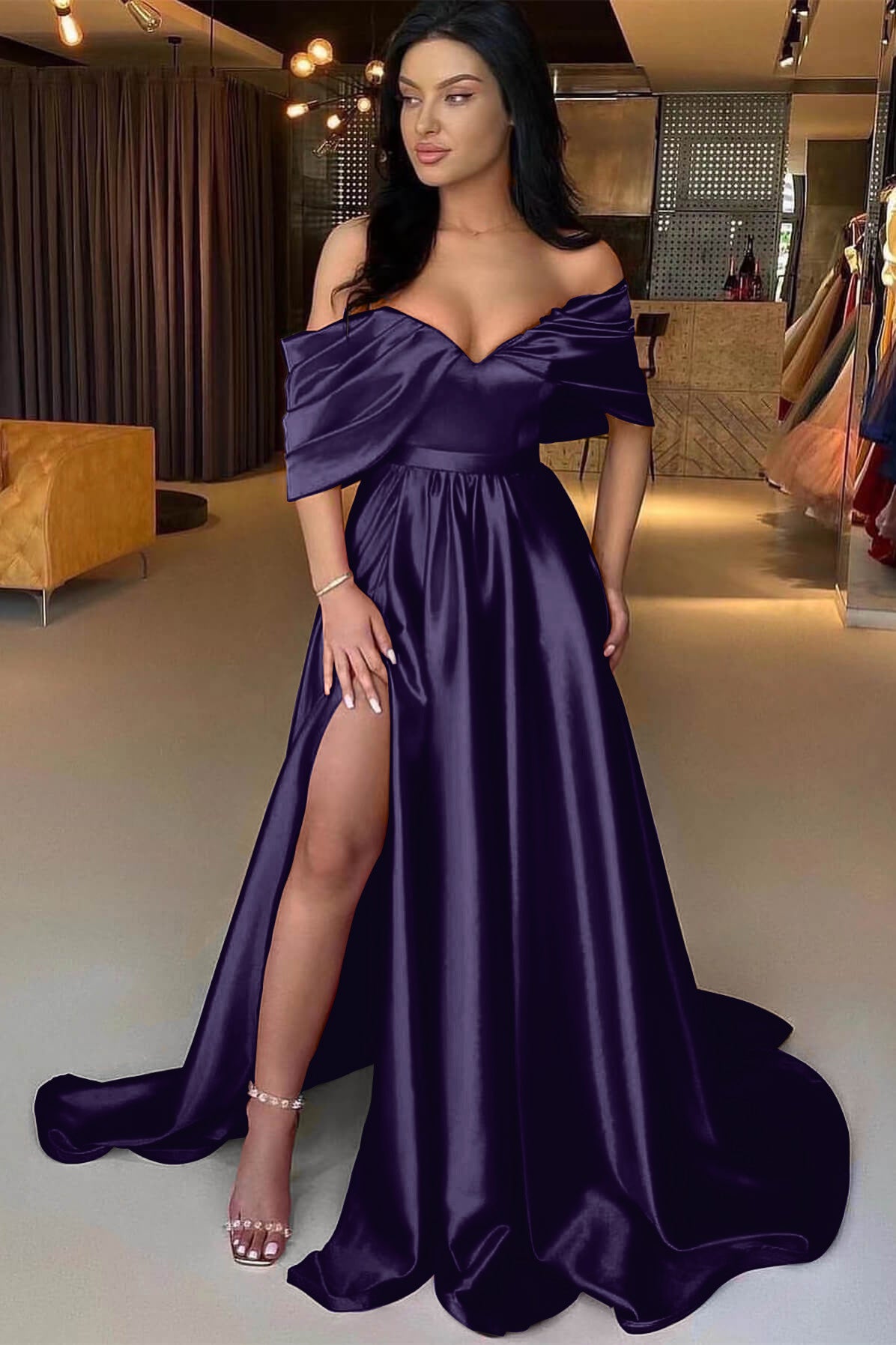 Charming Red A Line Off the Shoulder Strapless Long Prom Dress With Split