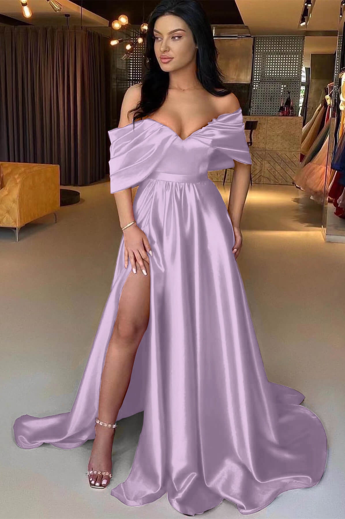 Charming Red A Line Off the Shoulder Strapless Long Prom Dress With Split
