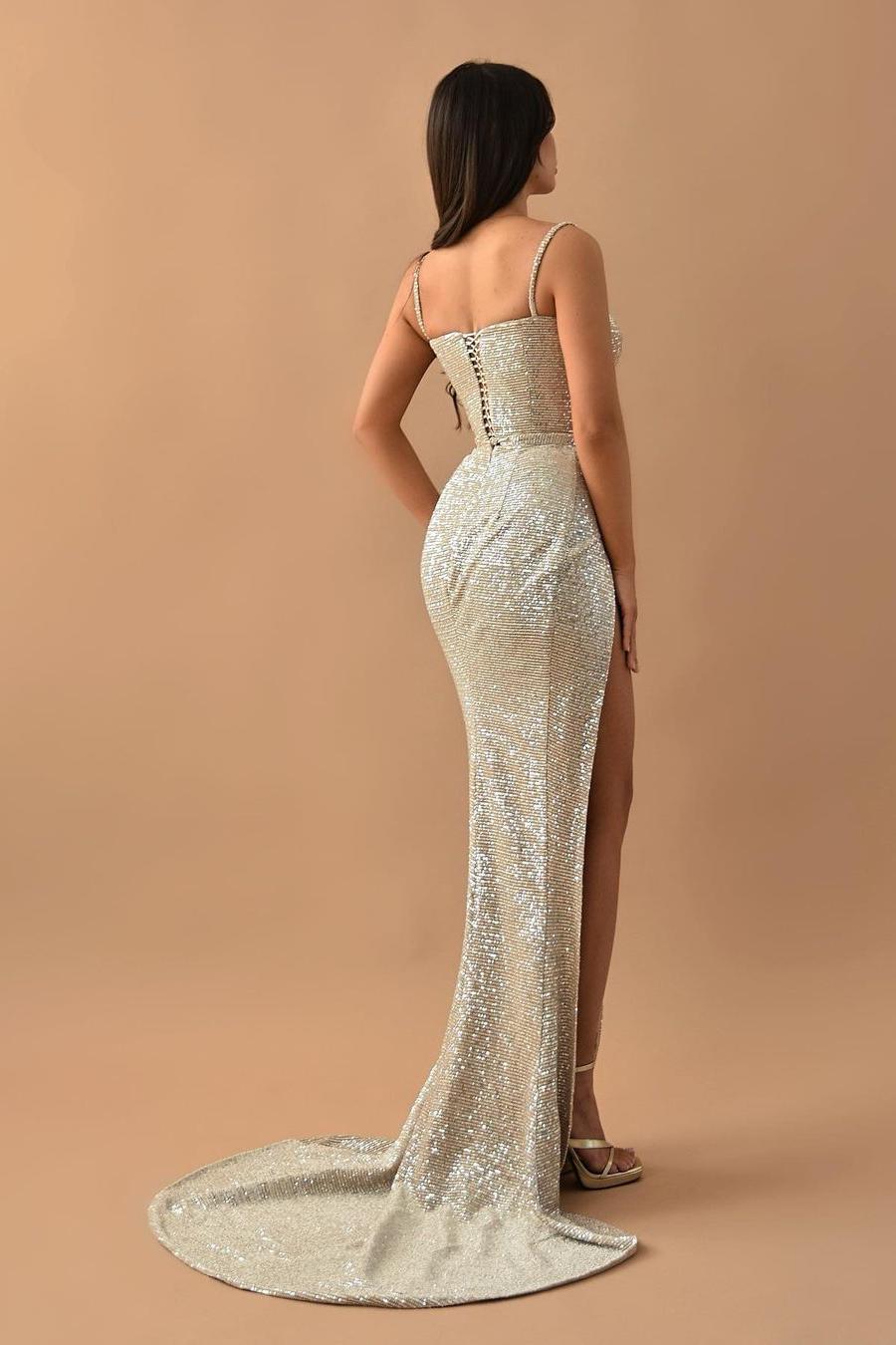 Charming Sequins Straps Sweetheart Sleeveless Long Prom Dress With High Split