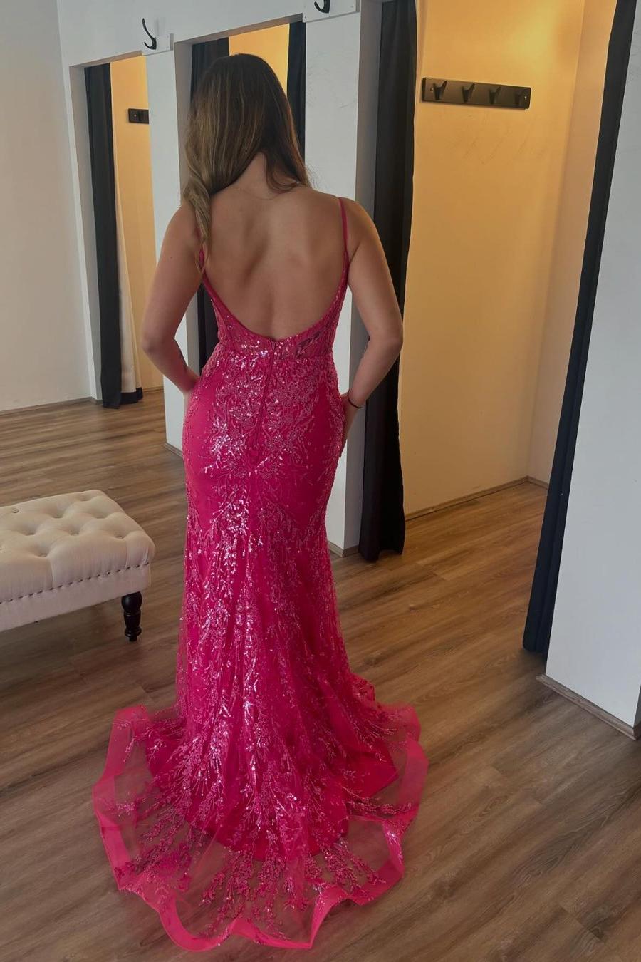 Charming Spaghetti Strap Sleeveless Long Split Prom Dress With Appliques