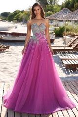 Charming Tulle Strapless Sleeveless Mermaid Long Prom Dress With Sequins